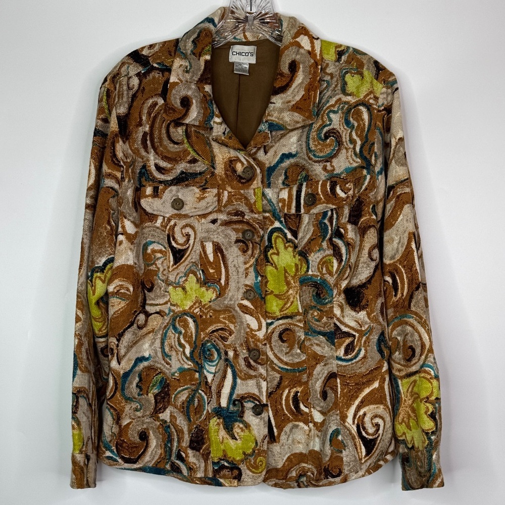 Chicos India Cotton Floral Paisley Blazer Jacket Size 2